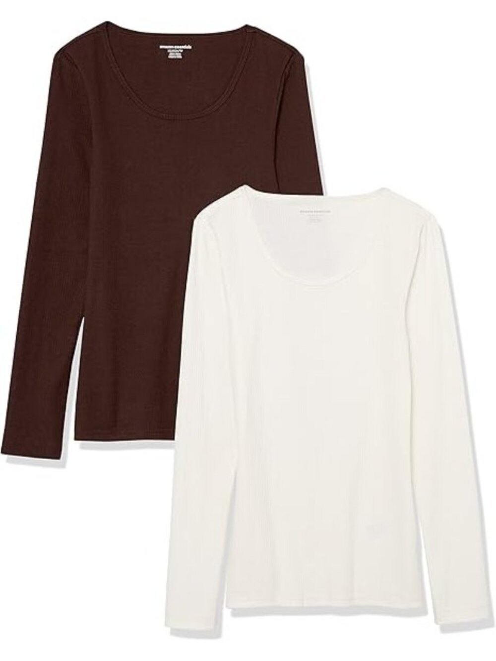 Amazon Essentials Plus Size 3X Tops 2-Pack Long Sleeve Brown & Cream Lightweight
